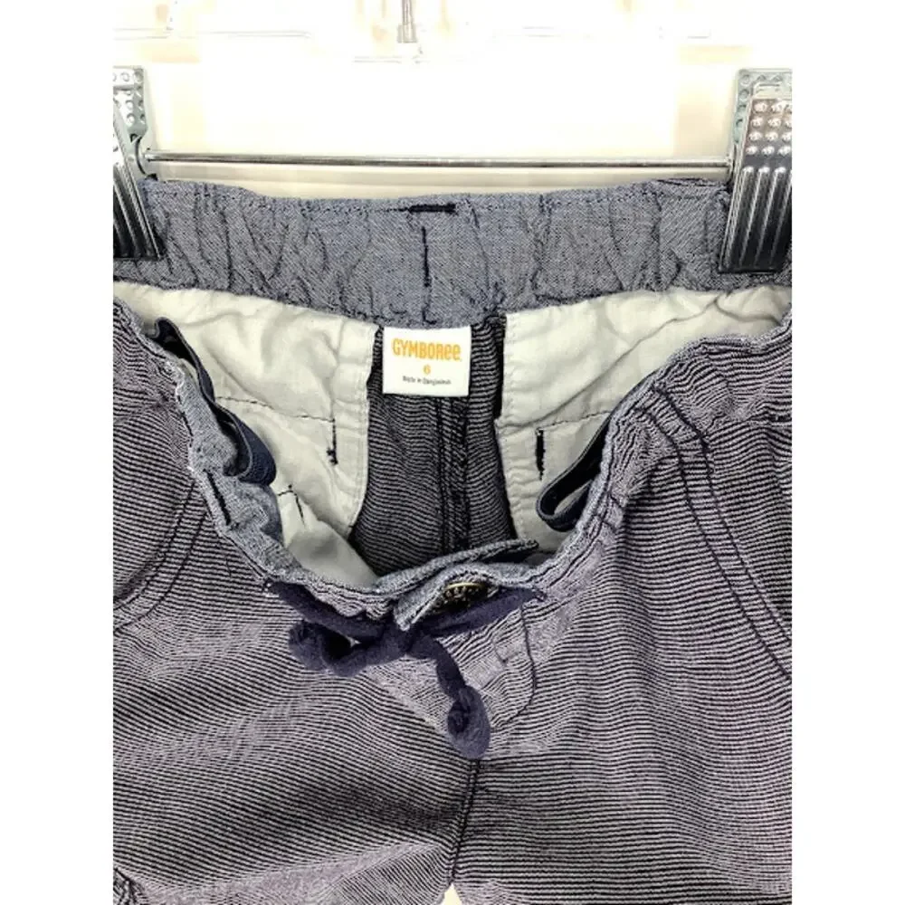 Gymboree Boys Gray Striped Flat Front Cargo Shorts Kids Youth Size 6